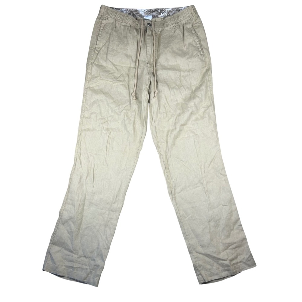 28 Palms Mens 100% Linen Relaxed Fit Drawstring Pants Khaki Tan Size L 34